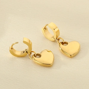 Elegant 18K gold plated stainless steel hollow heart drop hoop earrings for women