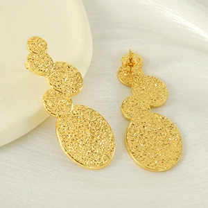 Lava style 18K gold plated stainless steel drop earrings with hammered texture finish