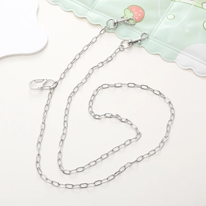 Silver metal chain strap with swivel lobster clasps and D-ring buckle for DIY phone cases