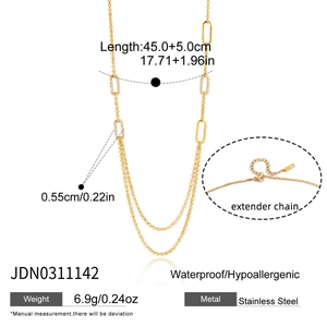 Dettaglio della collana in acciaio inossidabile 18K con specifiche e strass