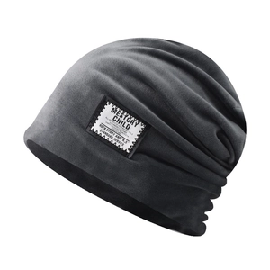 Dark gray soft chenille knit slouchy beanie for women with retro embroidered patch