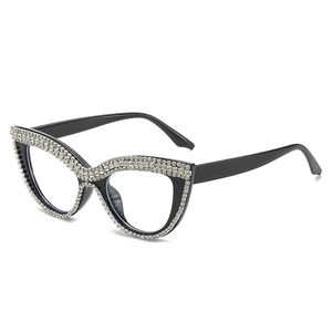 Sparkling cat eye reading glasses with rhinestone embellishments on black frames