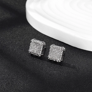 Hip Hop Square Triangle Hoop Earrings Alloy Rhinestone Iced Out Geometric Fashion Jewelry For Men