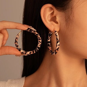Faux leather leopard print hoop earrings for women in vintage geometric animal pattern design