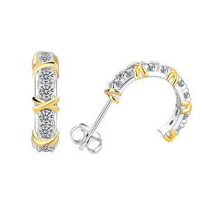Orecchini in argento S925 e moissanite con design a croce a forma di X dorata