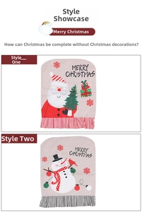Detail of Christmas burlap chair covers with Santa Claus, Snowman and striped ruffles