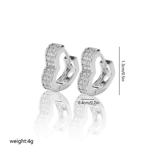 Silver heart huggie earrings with cubic zirconia, size 1.3cm and 4g weight detail
