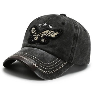 Vintage Washed Cotton Denim Baseball Cap Distressed Eagle Embroidery Adjustable Outdoor Sun Protection For Men Women