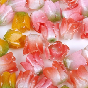 Acrylic tulip flower pendants in pink and yellow gradients for DIY jewelry making