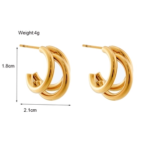 Gold C-shaped multi-layer line earrings in titanium steel measuring 1.8cm by 2.1cm