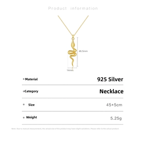 Detailed size specifications of the gold S925 sterling silver long snake pendant necklace