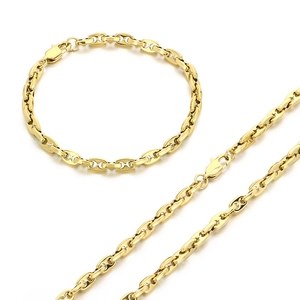 Gold stainless steel coffee bean chain necklace and bracelet set with pig nose buckle