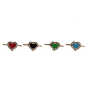 Anello Regolabile In Rame Placcato Oro A Forma Di Cuore Smalto Colorato Zirconia Cubica Gioielli Minimalisti Da Donna