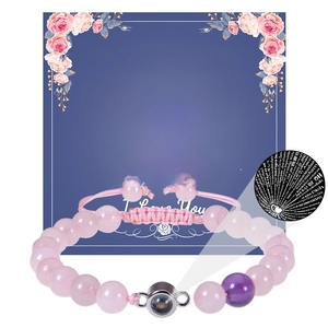 Bracelet Tressé en Pierre Naturelle Cent Langues Je T'aime Bracelet de Projection Cadeau Sentimental Pour Femme Fille Bijoux Cœur