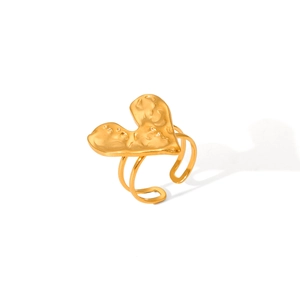 Minimalist 18K gold plated heart ring with unique textured lava finish for women