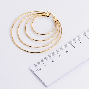 Gold stainless steel multi-layered hoop earrings with sizing ruler in punk style