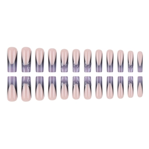 24pcs gradient grey-purple long coffin press-on nails with glossy finish for women