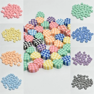 Heart Shaped Checkerboard Polymer Clay Beads Colorful Grid Loose Spacer Beads For DIY Bracelet Necklace Jewelry Making