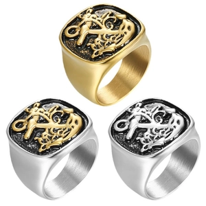 Men's retro nautical anchor signet ring in gold and silver finish with brushed metal texture