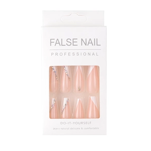 Unghie finte lunghe a ballerina con punte bianche a V e strass, set da 24 pezzi