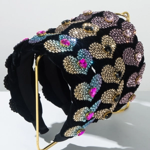 Fascia Barocca Larga in Velluto Cuore Strass Accessorio per Capelli Moda per San Valentino Donna Elegante Copricapo Festa