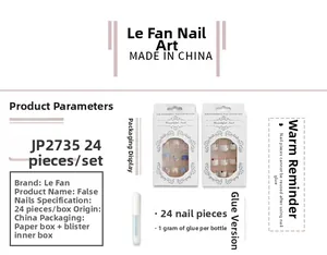 Blue and nude press-on nail kit JP2735 with floral glitter designs and 1g adhesive glue