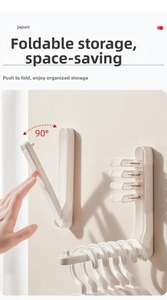 Space-saving wall-mounted folding clothes rack with 90-degree rotation and multiple hooks