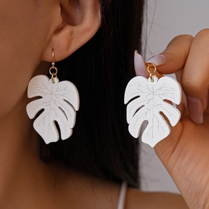 Monstera Leaf Wood Earrings With 925 Sterling Silver Earring Post Tropical Bohemian Lightweight Vacation Jewelry For Women
