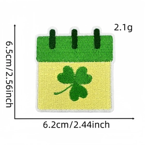Detail of Irish clover calendar embroidery patch with 6.5cm height and precise stitching