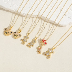 Colliers ras du cou avec pendentifs ours plaqués or 14K, perles et zircons brillants