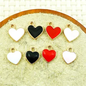 Colorful heart enamel charms in red black and white for DIY jewelry and accessory making