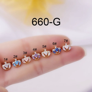Crown Heart Zircon Ear Cartilage Stud Stainless Steel Copper Screw Ball Back Body Piercing Jewelry Fashion For Women