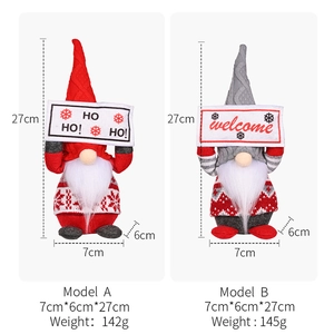 Detailed comparison of red and grey Christmas gnomes with size and weight dimensions