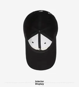 Interior view of black cotton baseball cap showing lining details and generation embroidery