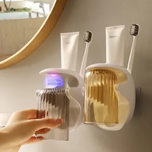 Wall-mounted magnetic mouthwash cup set with toothbrush holder and textured storage shelf