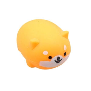 Detailed close-up of an orange Shiba Inu squeeze toy made of soft elastic material