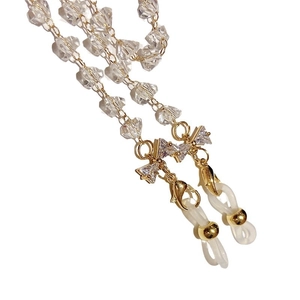 Transparent crystal glasses chain with gold metal links and lobster clasp fasteners