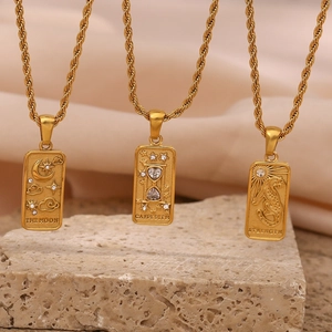 18K gold-plated tarot card necklaces with twisted chains and rectangle pendants