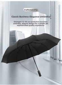 Detail of a large 12-rib automatic folding business umbrella with UV protection coating