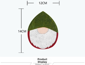 Detail of a Christmas gnome cutlery holder with 12x14cm size measurements displayed