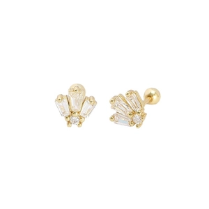 Elegant gold S925 silver piercing stud with fan-shaped cubic zirconia and screw back