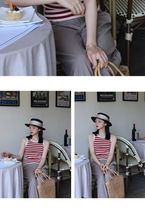 French vintage black straw hat with wide brim and elegant beige satin ribbon detail