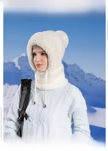 Close-up of winter knit hat with ear flaps and thick faux fleece lining for warmth