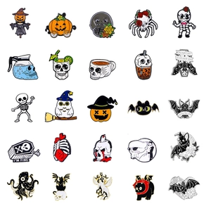 Set of 20 Halloween enamel pins featuring pumpkin, skull, and ghost metal badges