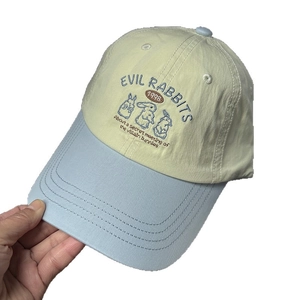 Cute cartoon rabbit baseball cap with cream and blue color block design for women