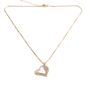 Gold heart pendant necklace with colorful butterfly and sparkling crystals decoration