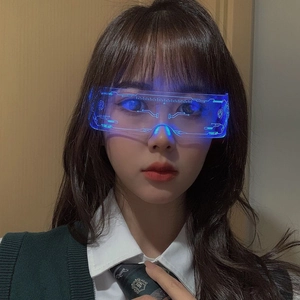 Cyberpunk LED glowing glasses with blue light for rave parties and technology events