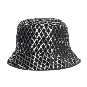 Sequin Bucket Hat Sparkly Rhombus Lattice Pattern Shiny Polyester Sun Protection Trendy Party Streetwear For Men Women