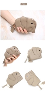 Detailed views of elephant grey leather coin purse with lychee grain and tassel