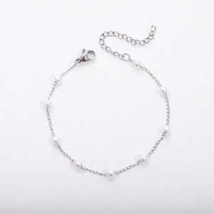 Bracelet élégant en acier inoxydable avec perles de 4mm, plaqué or 18 carats et chaîne